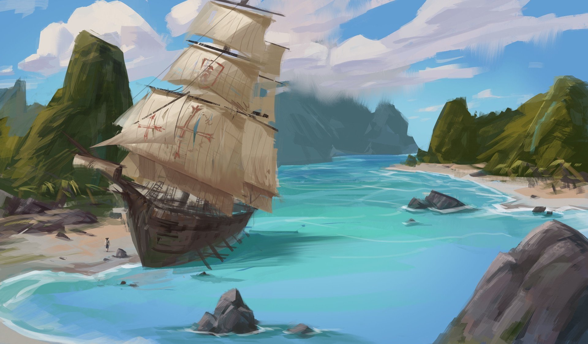 остров и корабль картинки