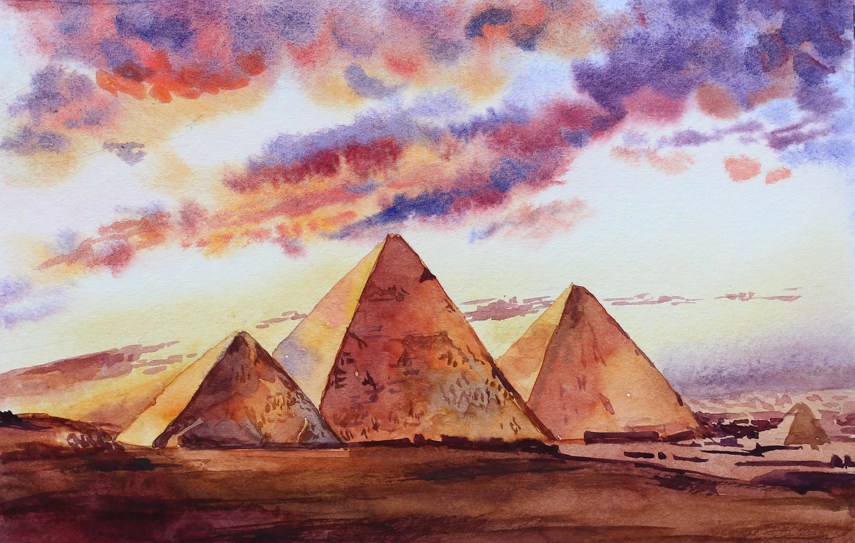 Пирамиды Гизы акварель