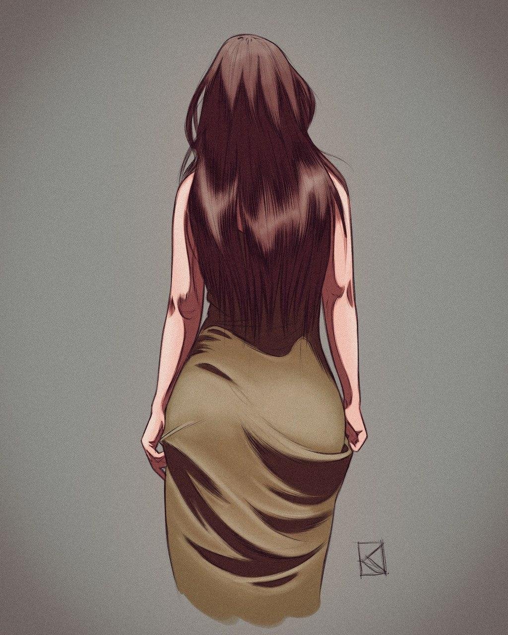 Девушка в платье со спины рисунок