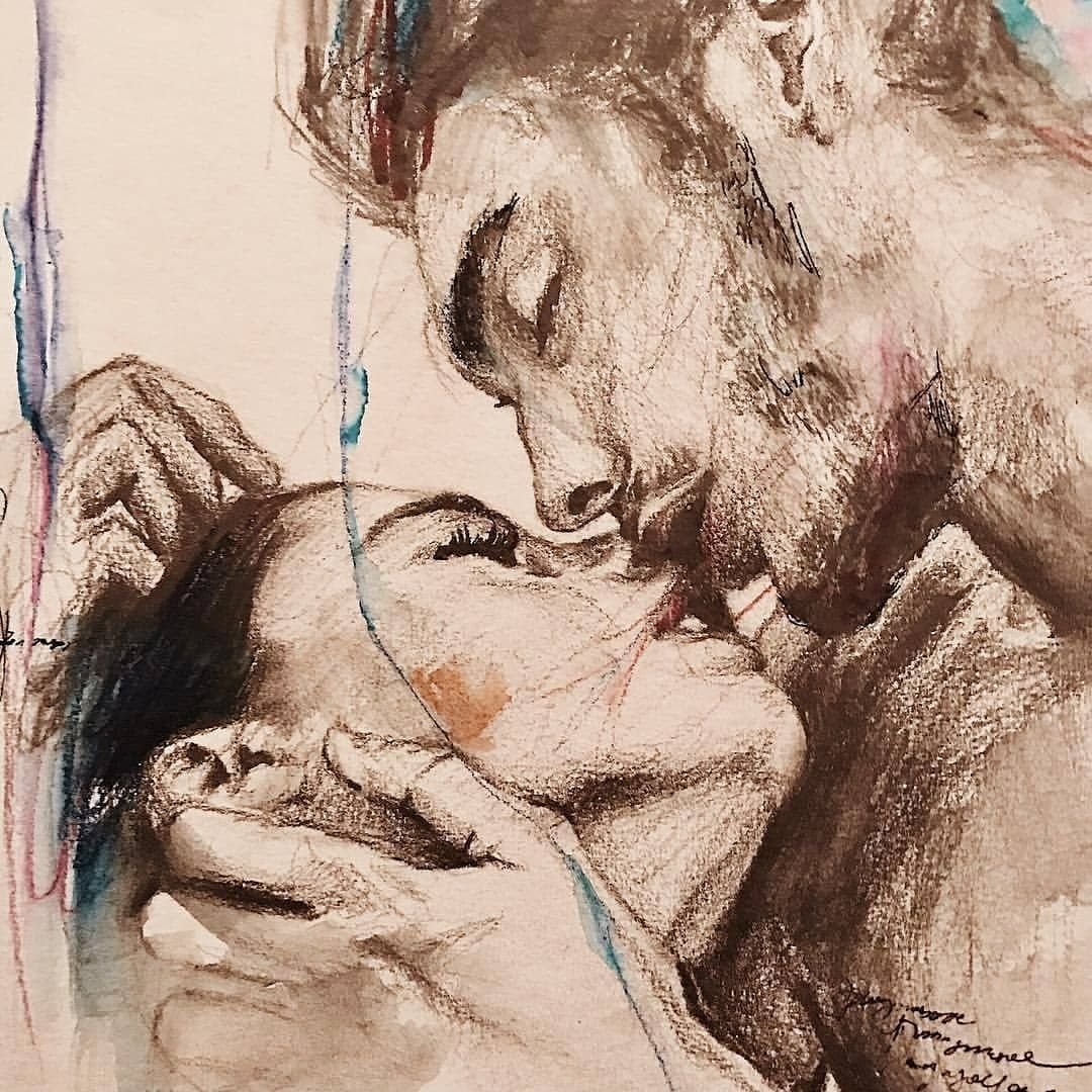 Картина акварелью поцелуй