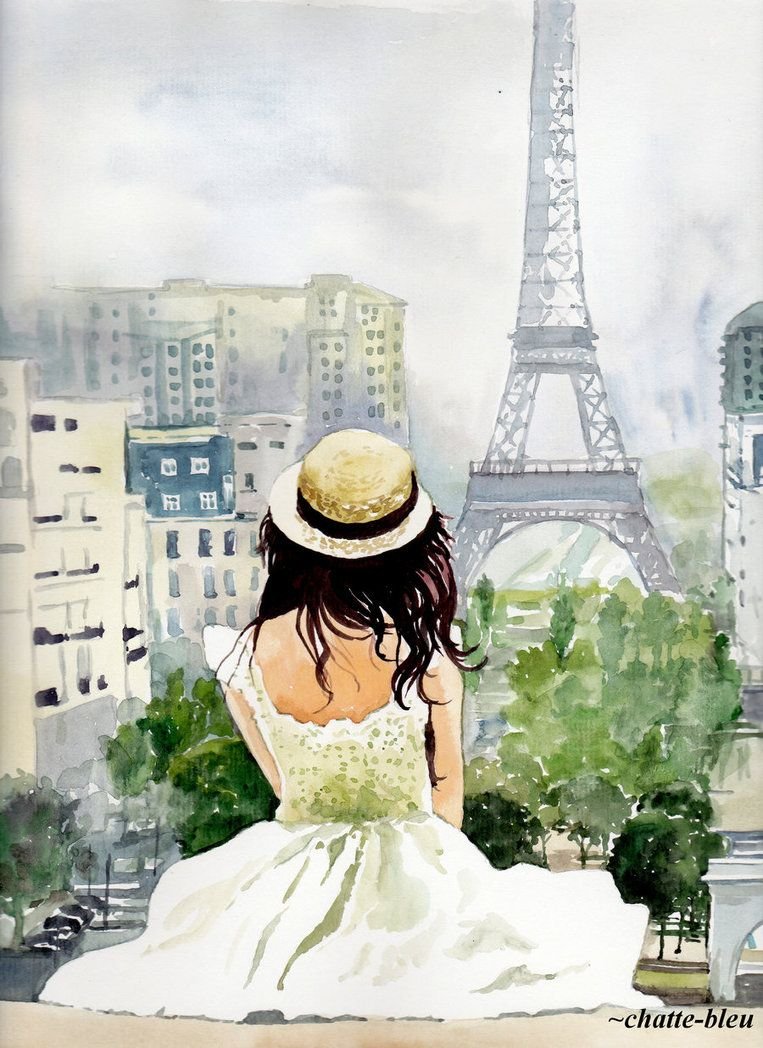 Нарисованная девушка в Париже