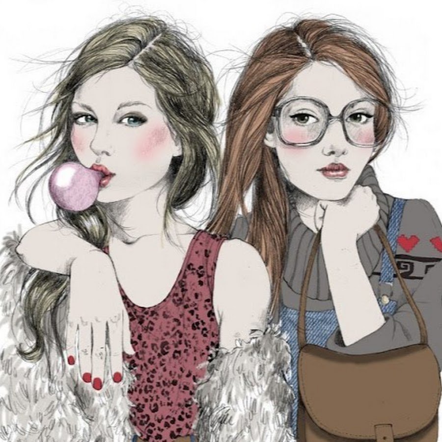 Две девушки арт рисунок
