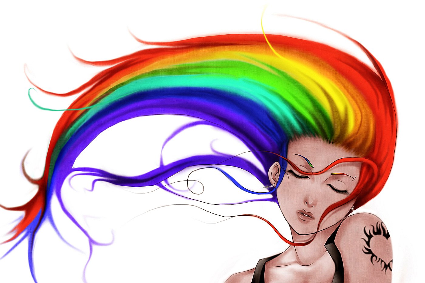 Девушка с разноцветными волосами арт