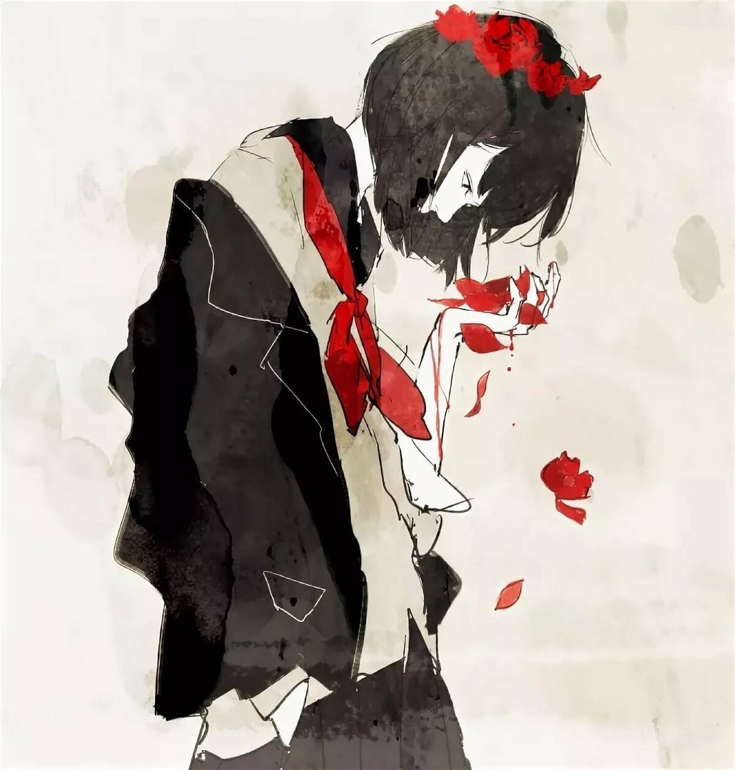 Красно черно белый рисунок аниме