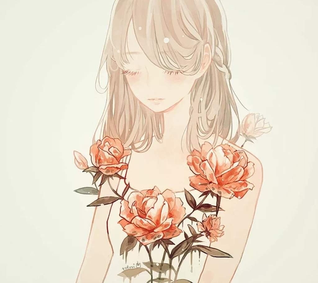 Аниме девушка цветы