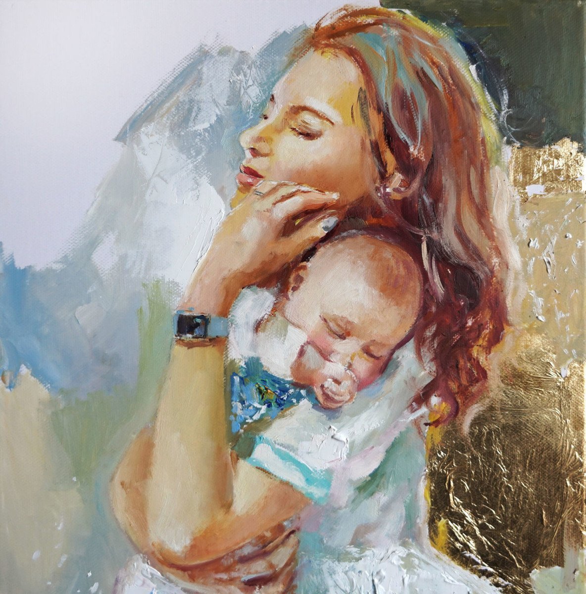 Женщина с ребенком акварель