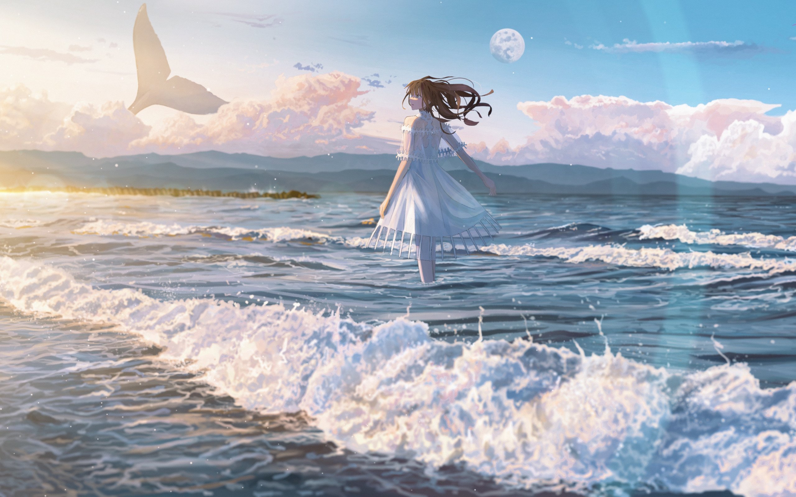 Картинки девушка на море аниме