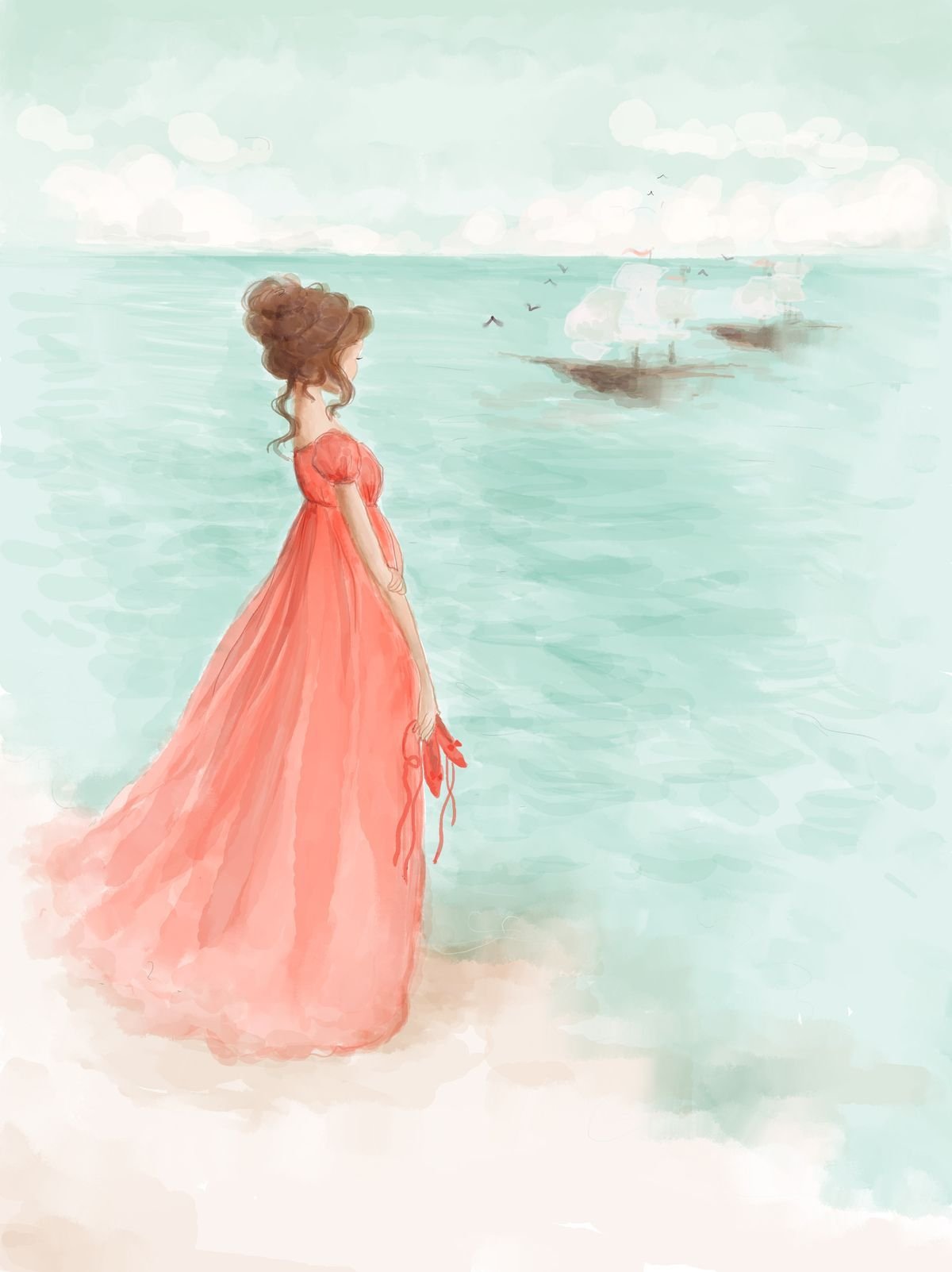 Иллюстрация девушка на море