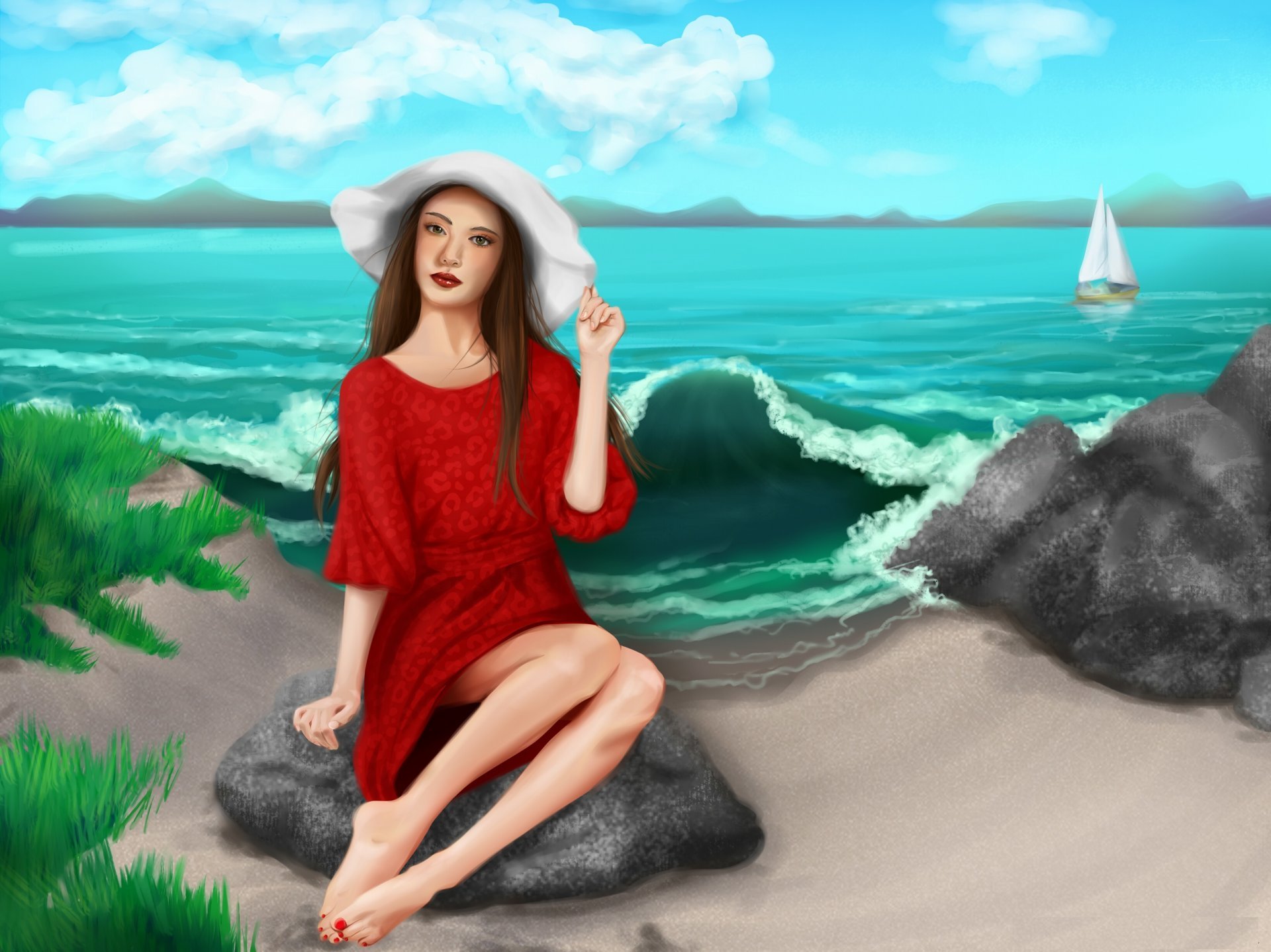Женский портрет на фоне моря