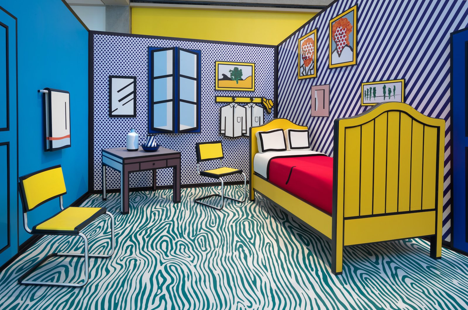 Comics room. Рой Лихтенштейн спальня в Арле. Спальня в стиле поп арт. Интерьер в стиле комиксов. Поп арт комната.