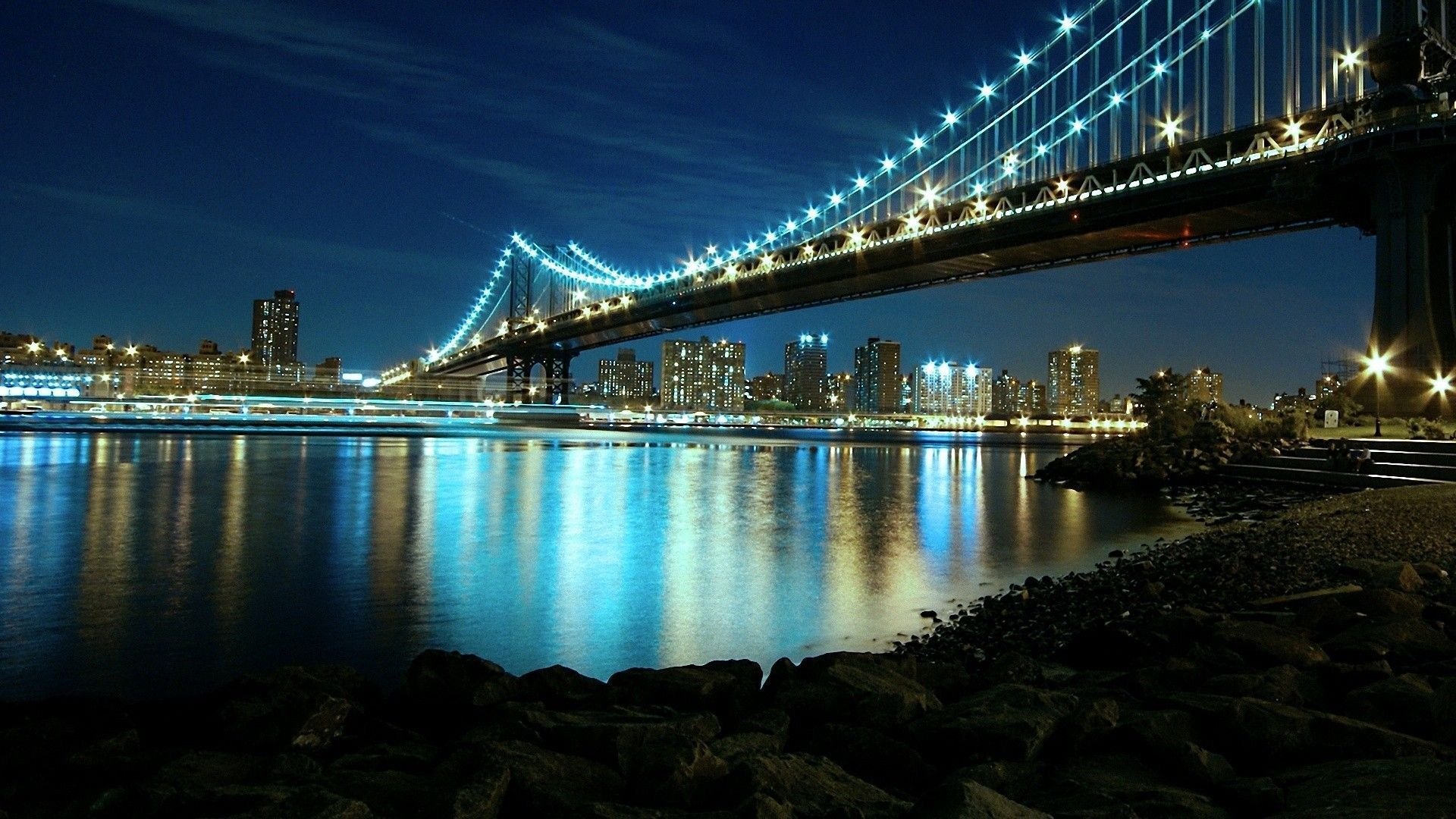 Мост Манхэттен ночные огни