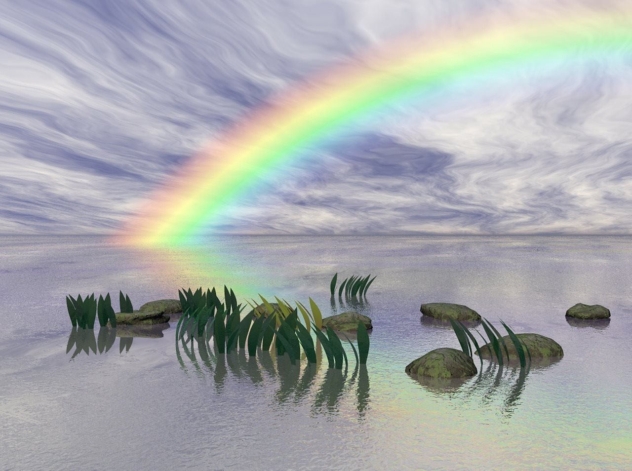 Отражение радуги в воде