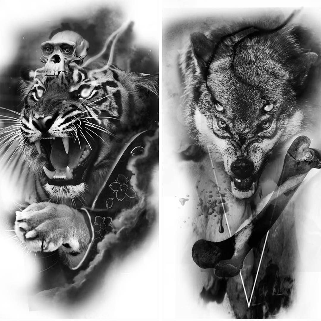 Тату волк и тигр
