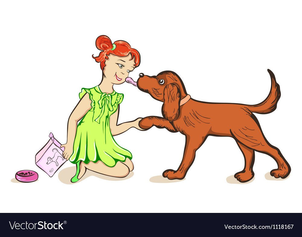 Девочка играет с собакой рисунок