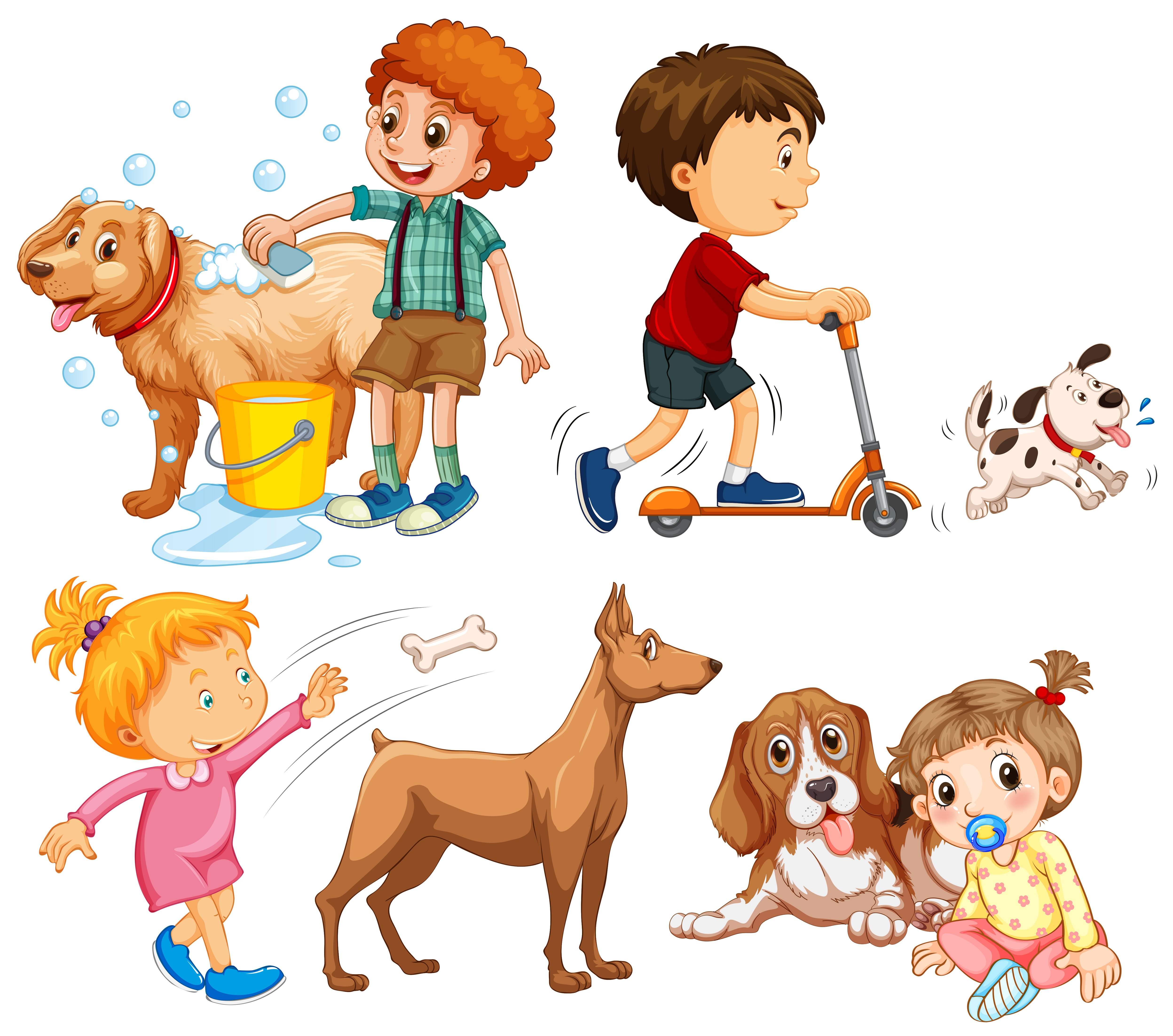 Детские иллюстрации вектор дети и животные