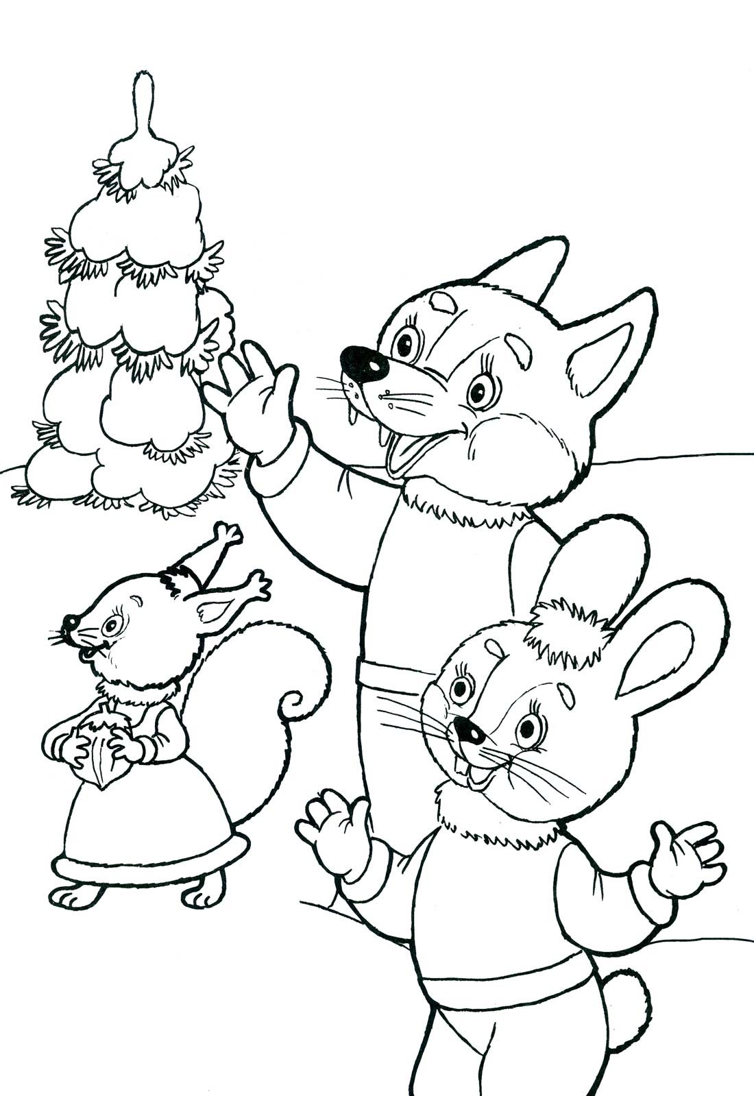 Раскраска Новогодняя лиса для детей