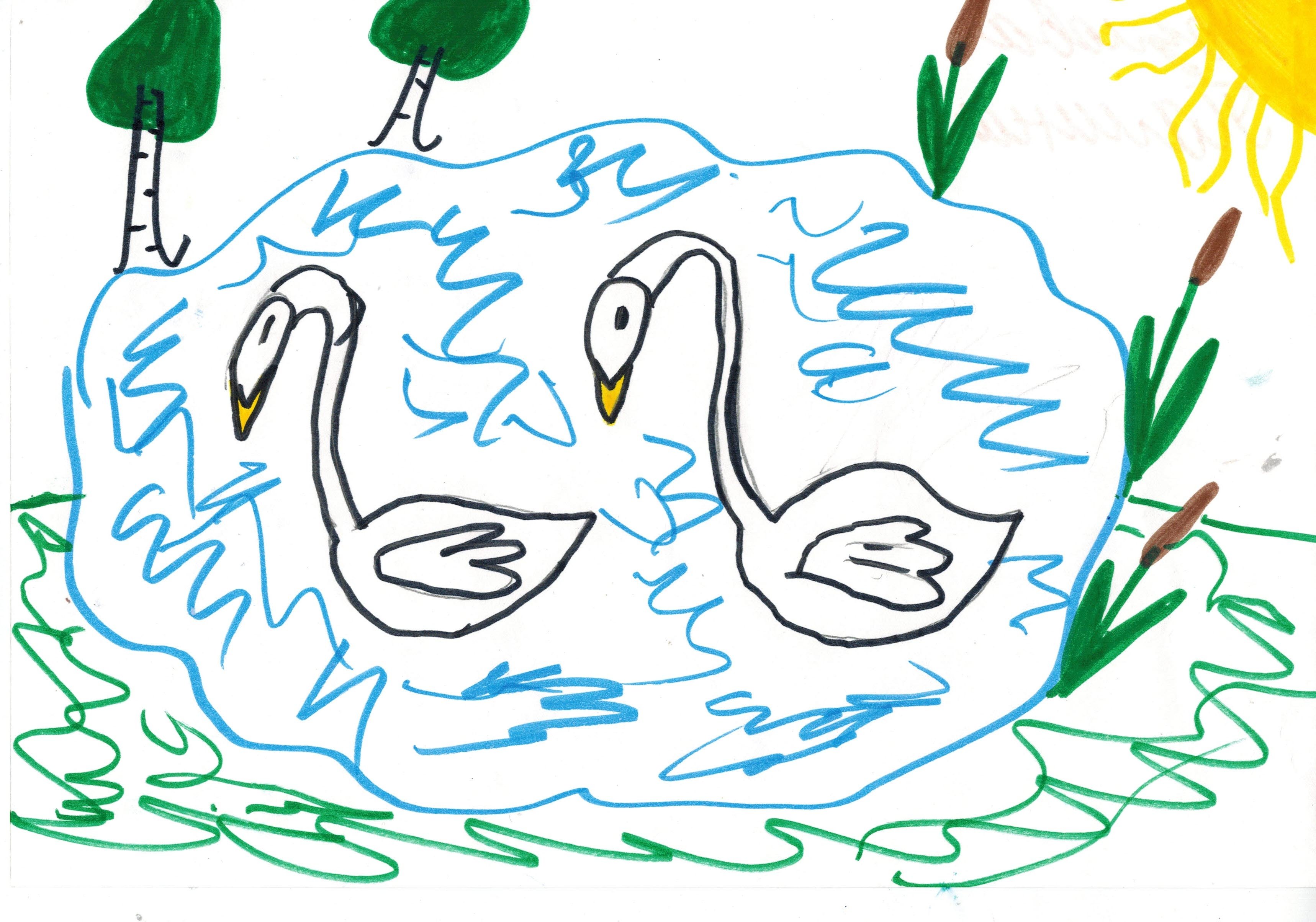 Нарисовать Камиль сен-Санс лебедь