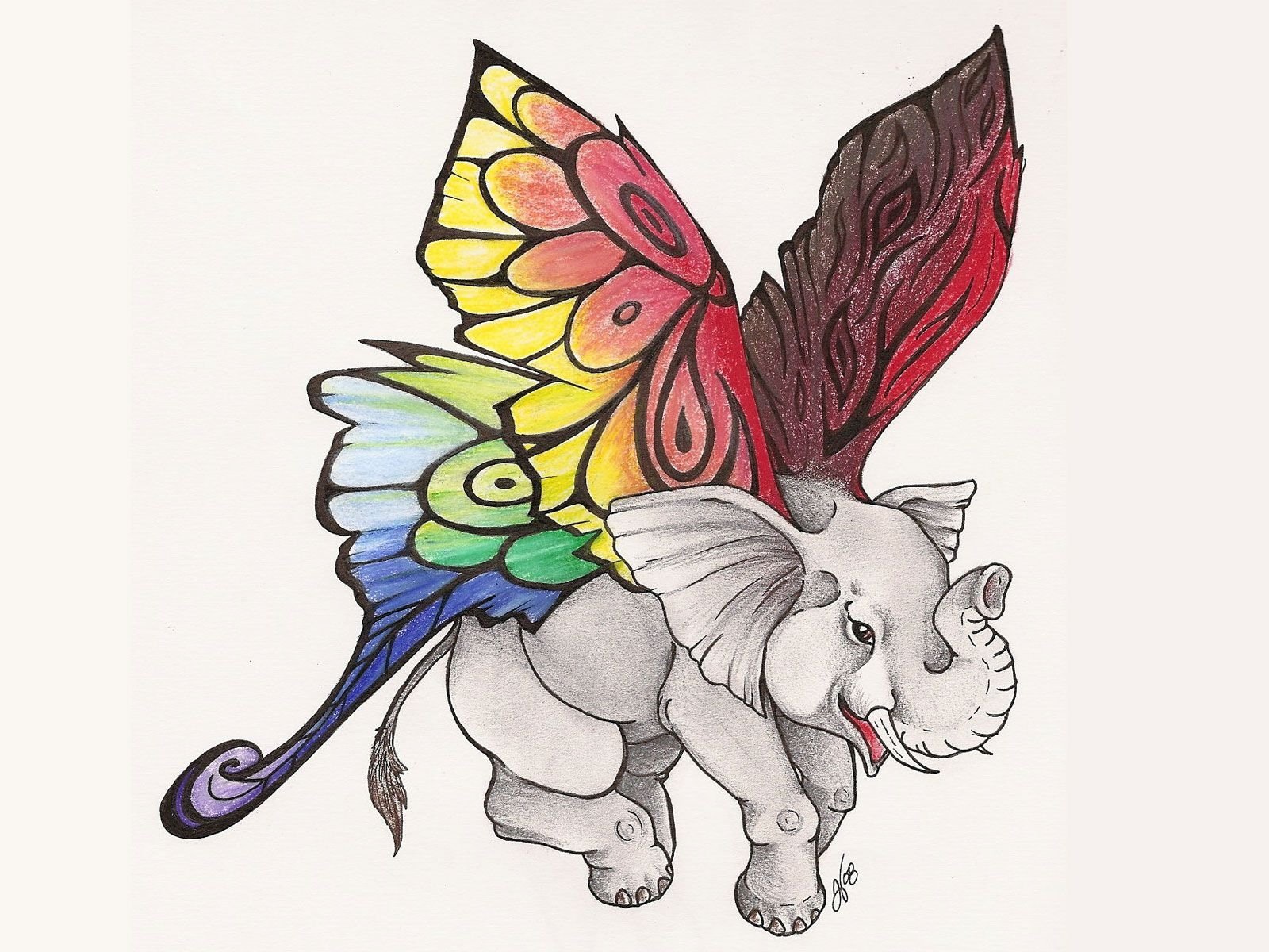 Слон с крыльями бабочки
