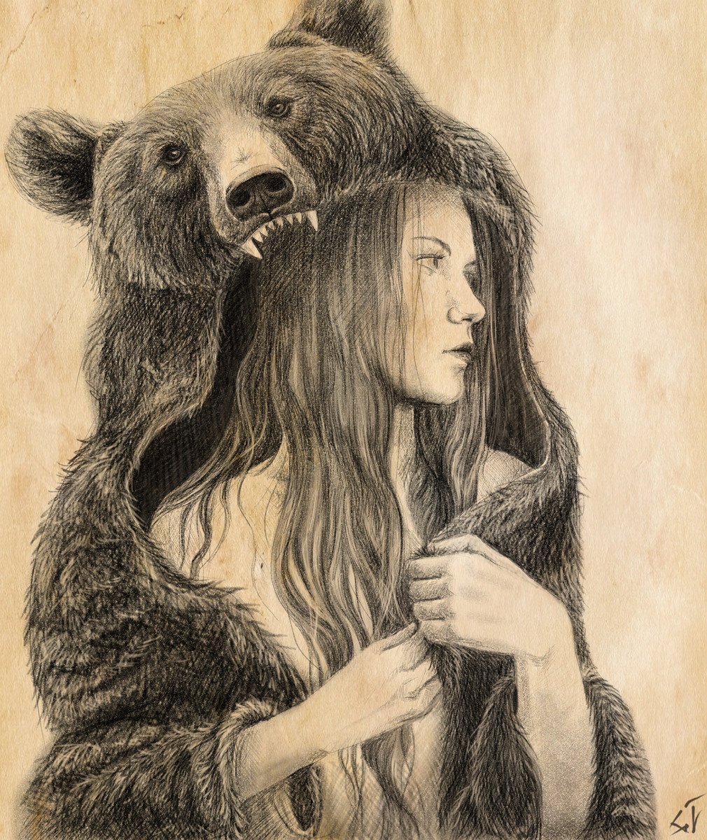 Медведь и девушка арт