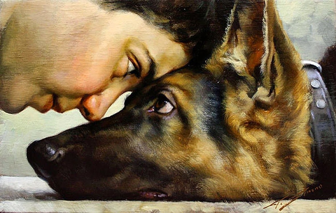 Картина человек и собака