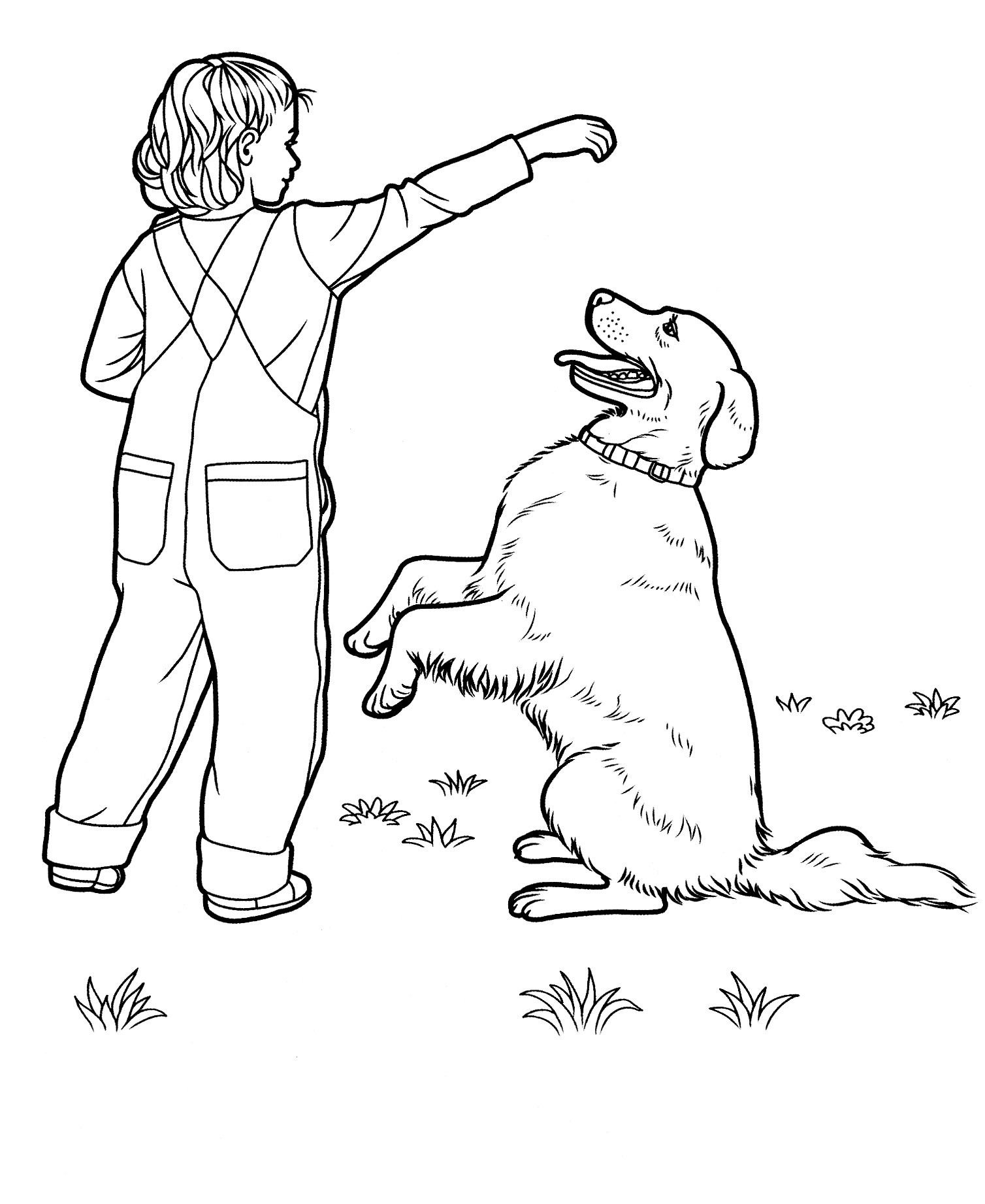 Раскраска человек с собакой