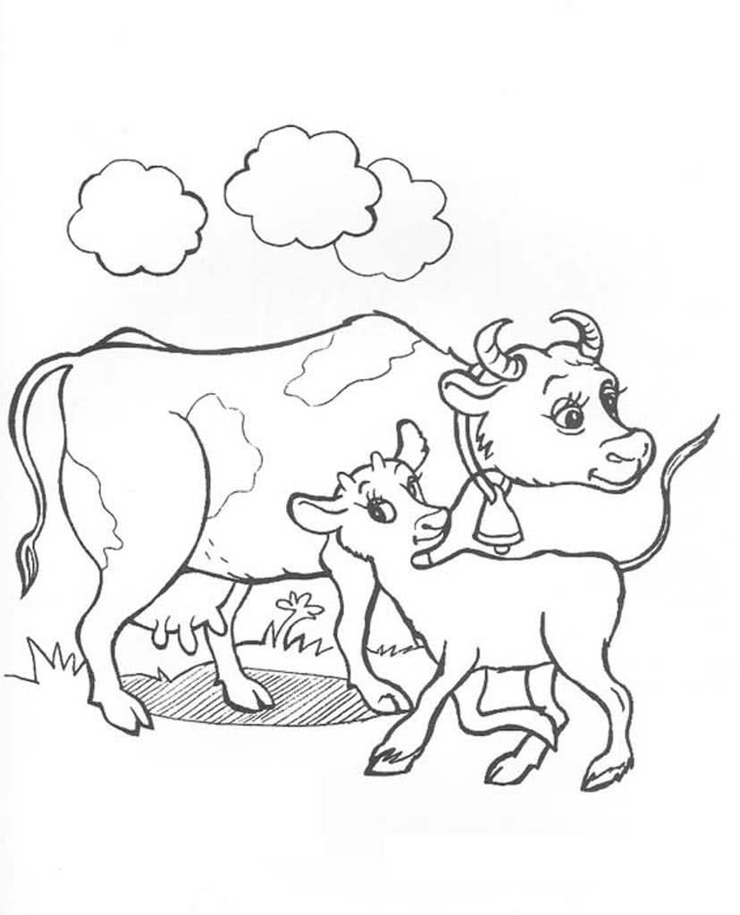 Коровка с теленком раскраска