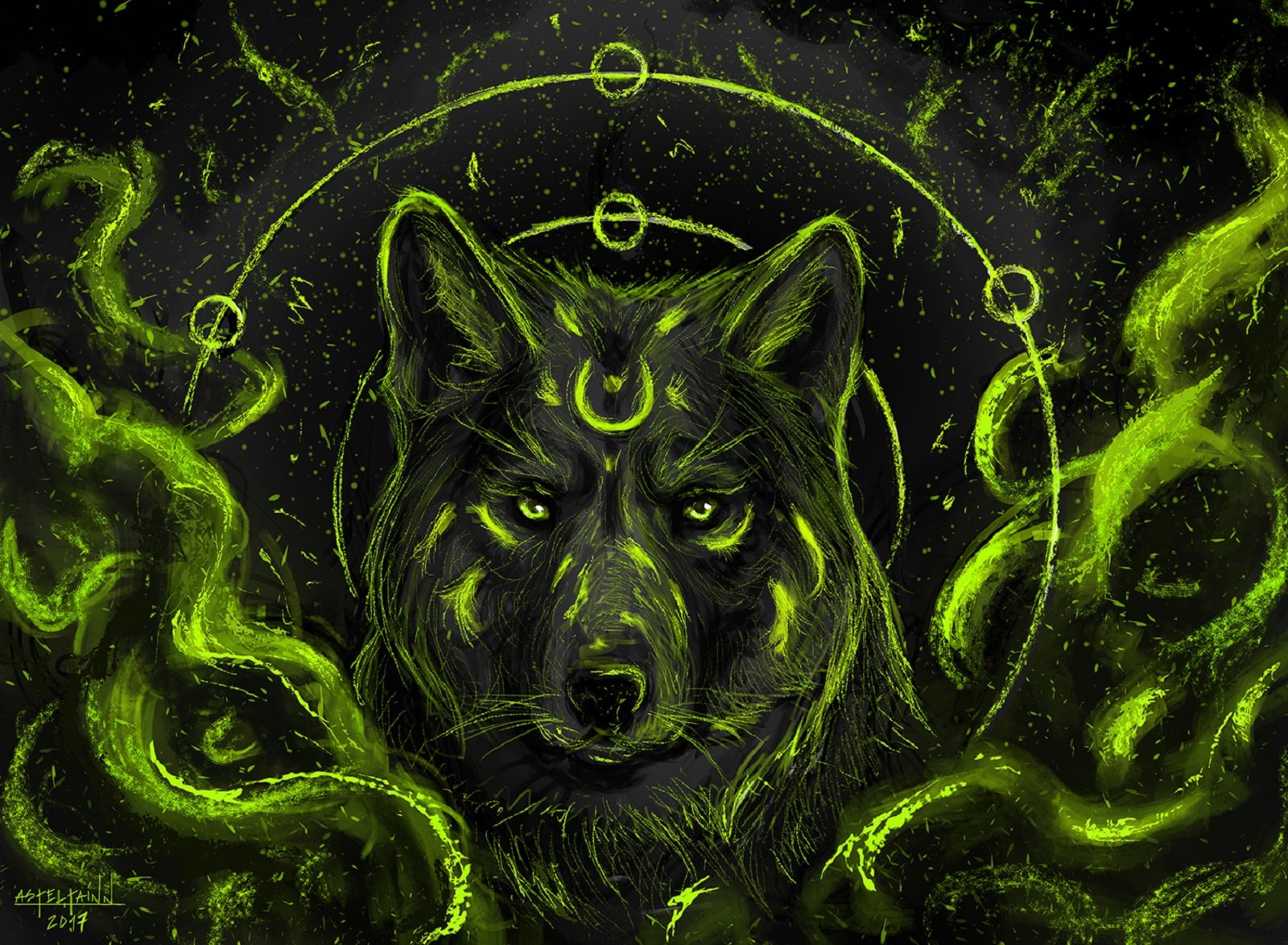 Зеленый волк арт