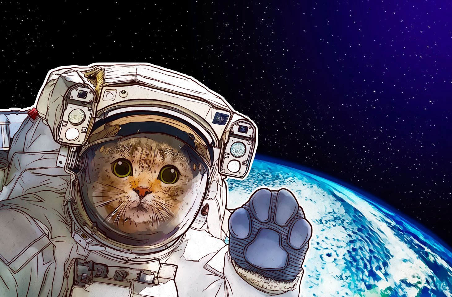 Кот в скафандре в космосе