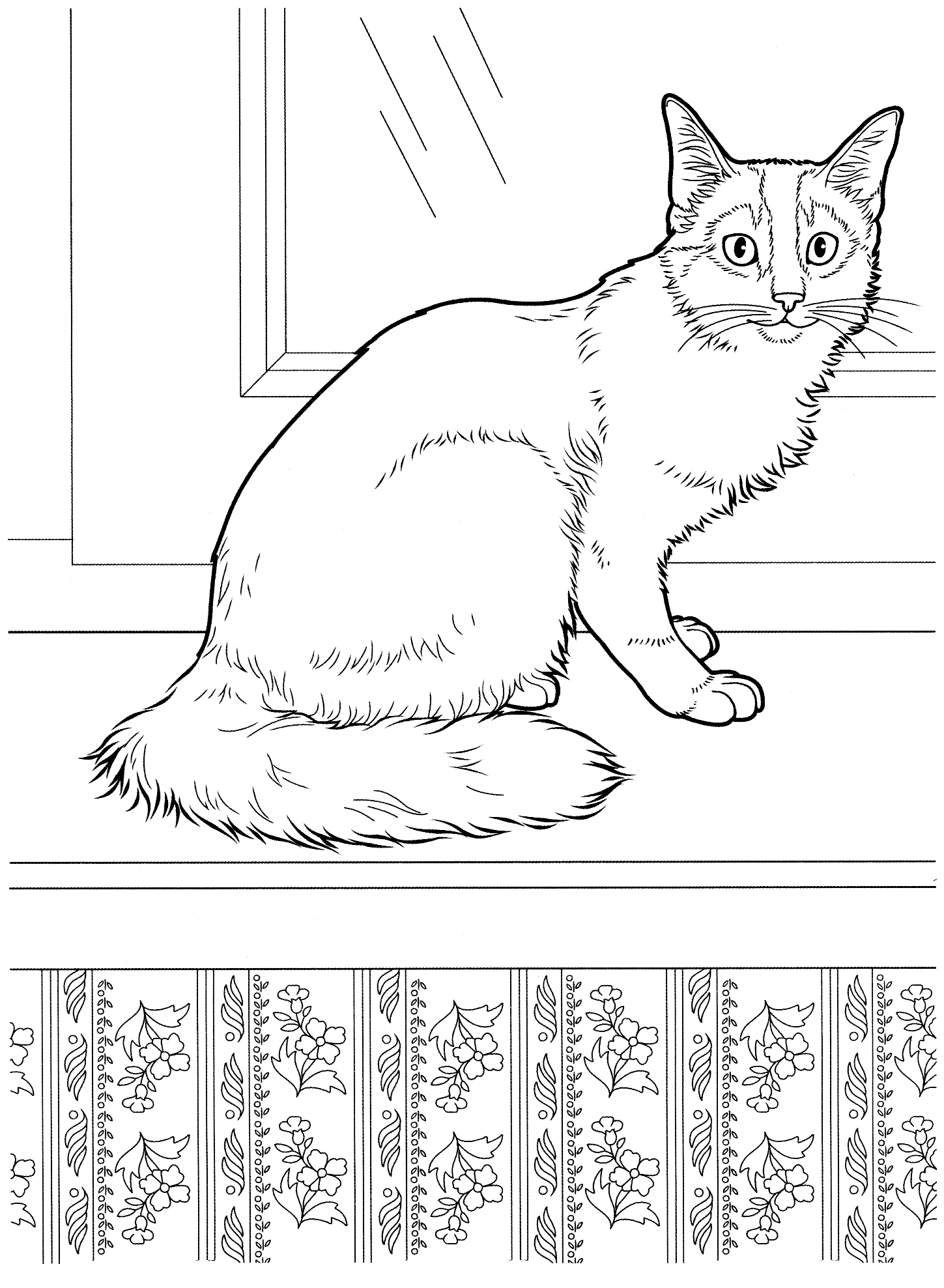 Кошка на окошке рисунок раскраска