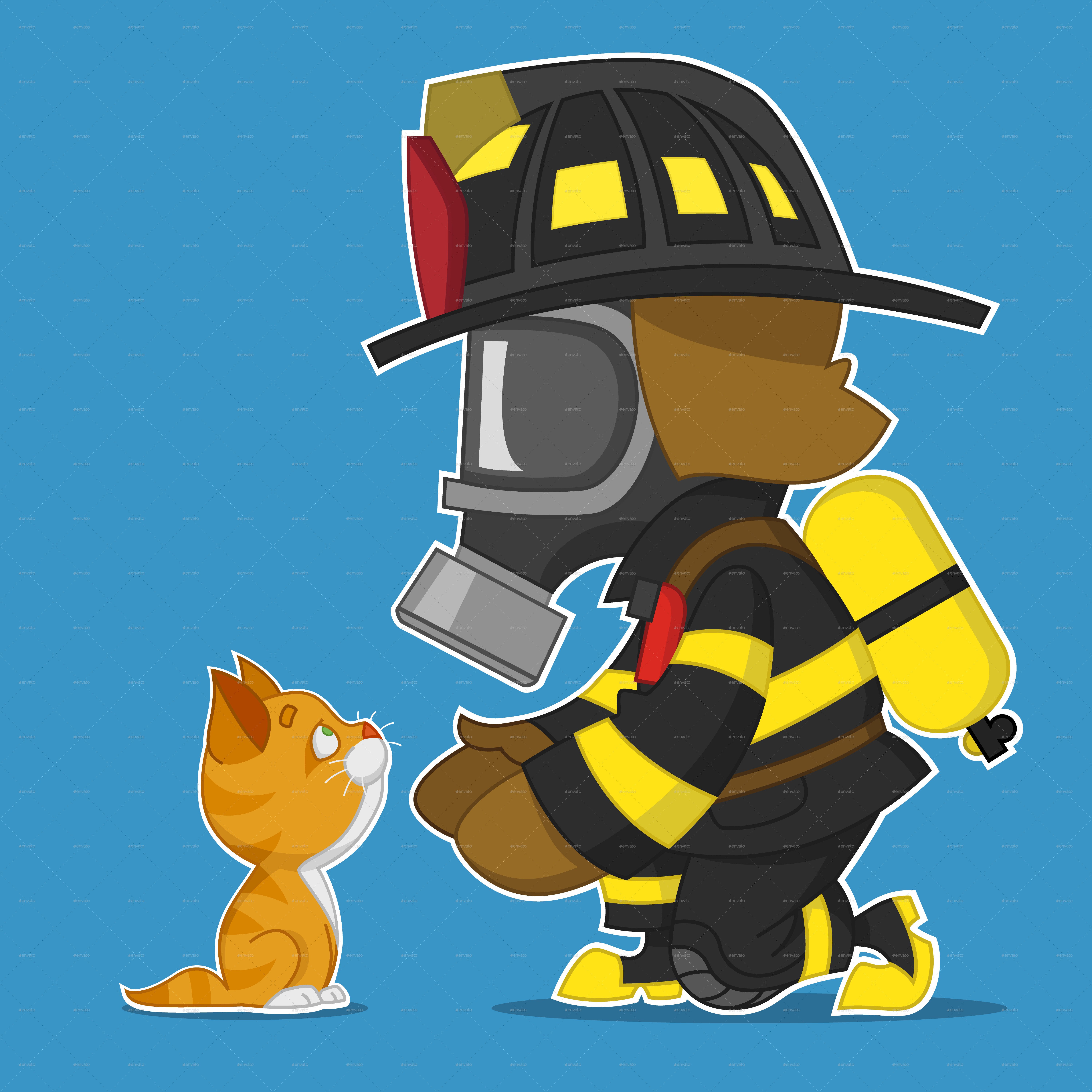 Картина пожарный с котенком