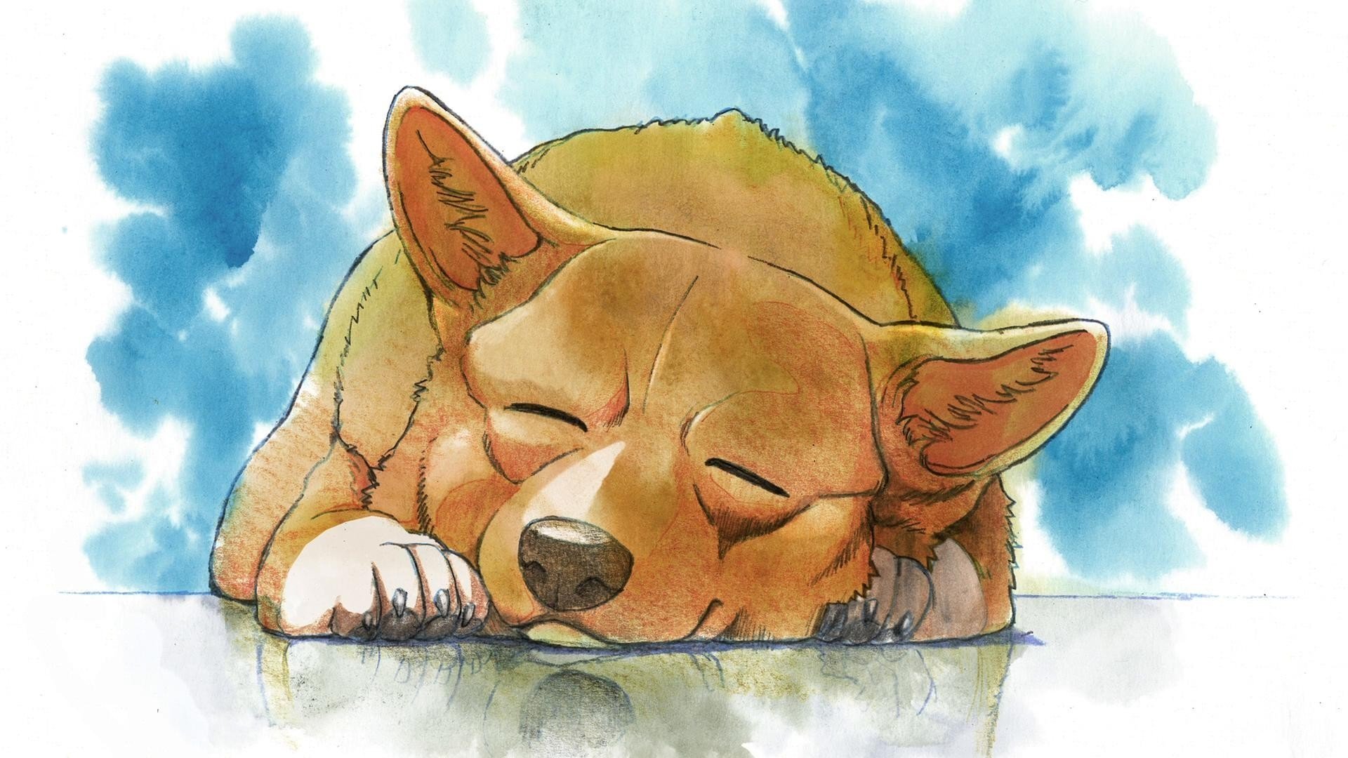Нарисованная спяшящяя собака
