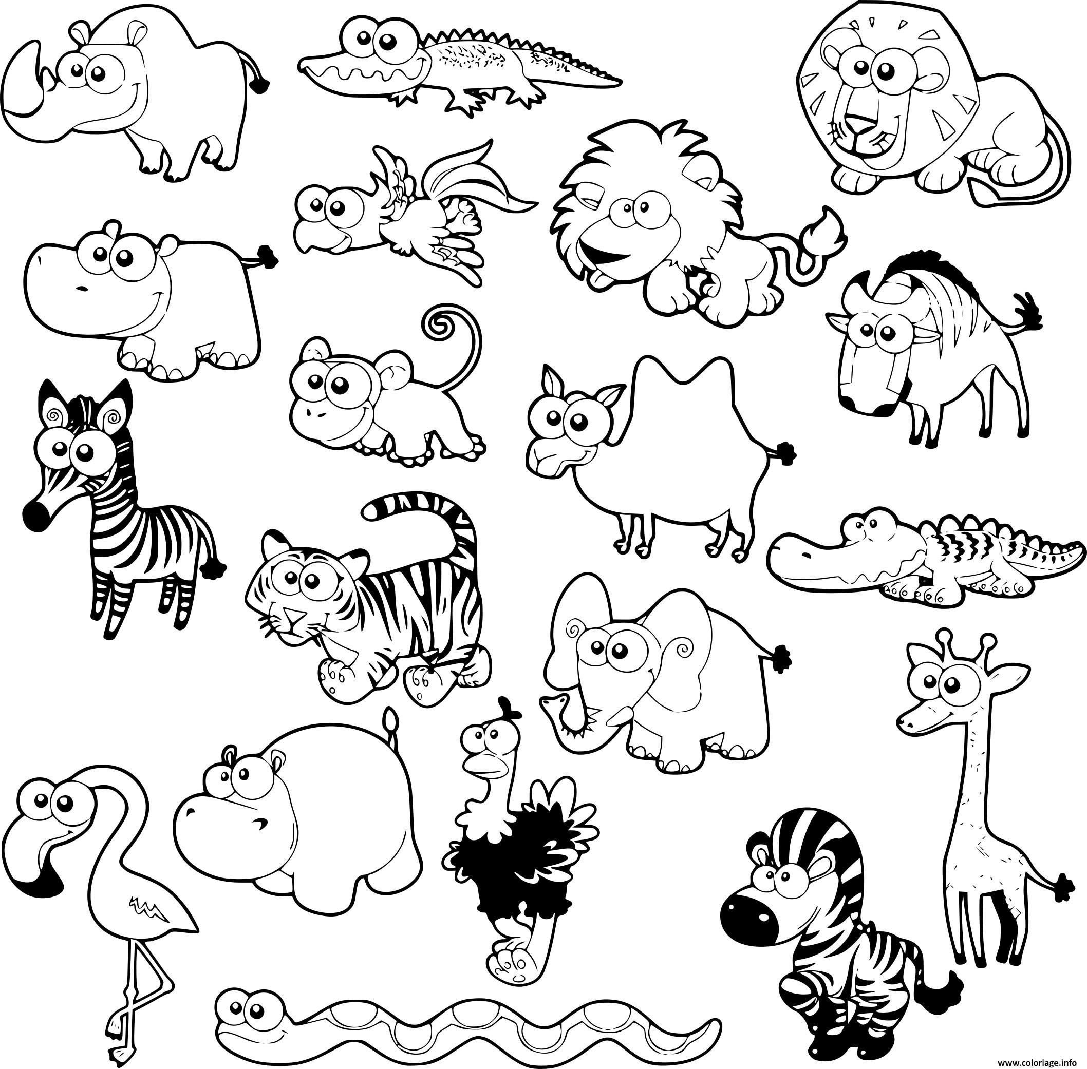 Много животных раскраска для детей