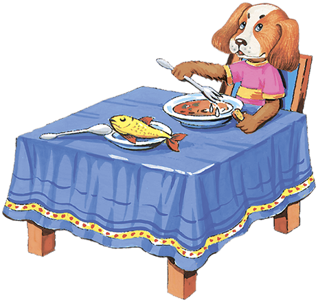 Собака пришла в гости. Собака за столом. Собака ест за столом. Мультяшка за столом. Мультяшные животные за столом.