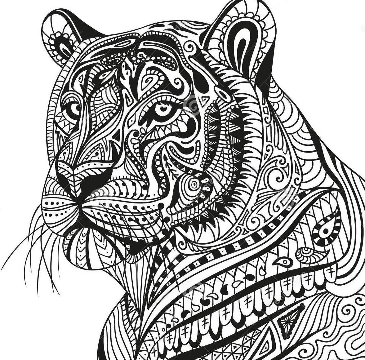 Раскраска тигр с узорами