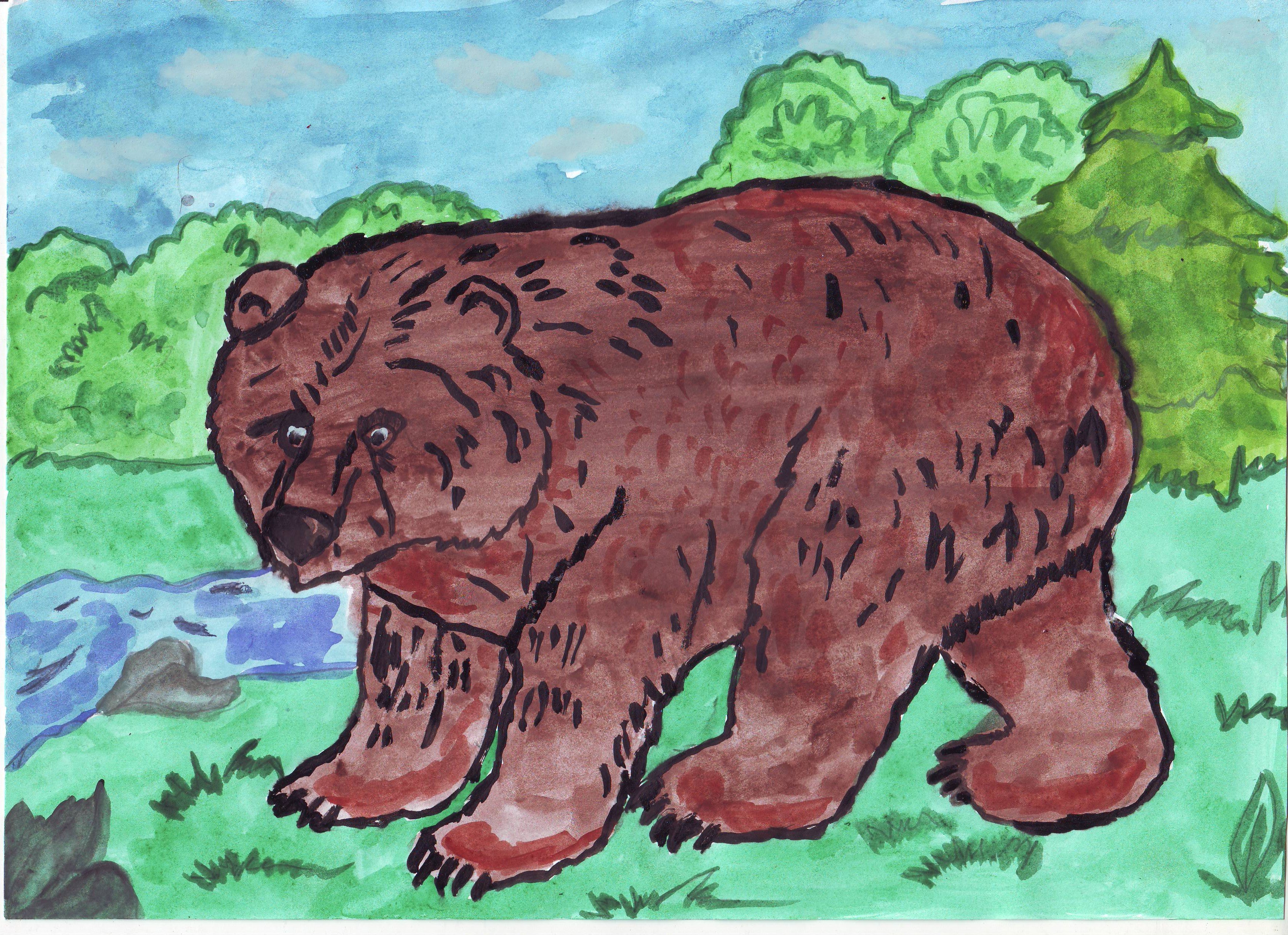 Рисование бурый медведь