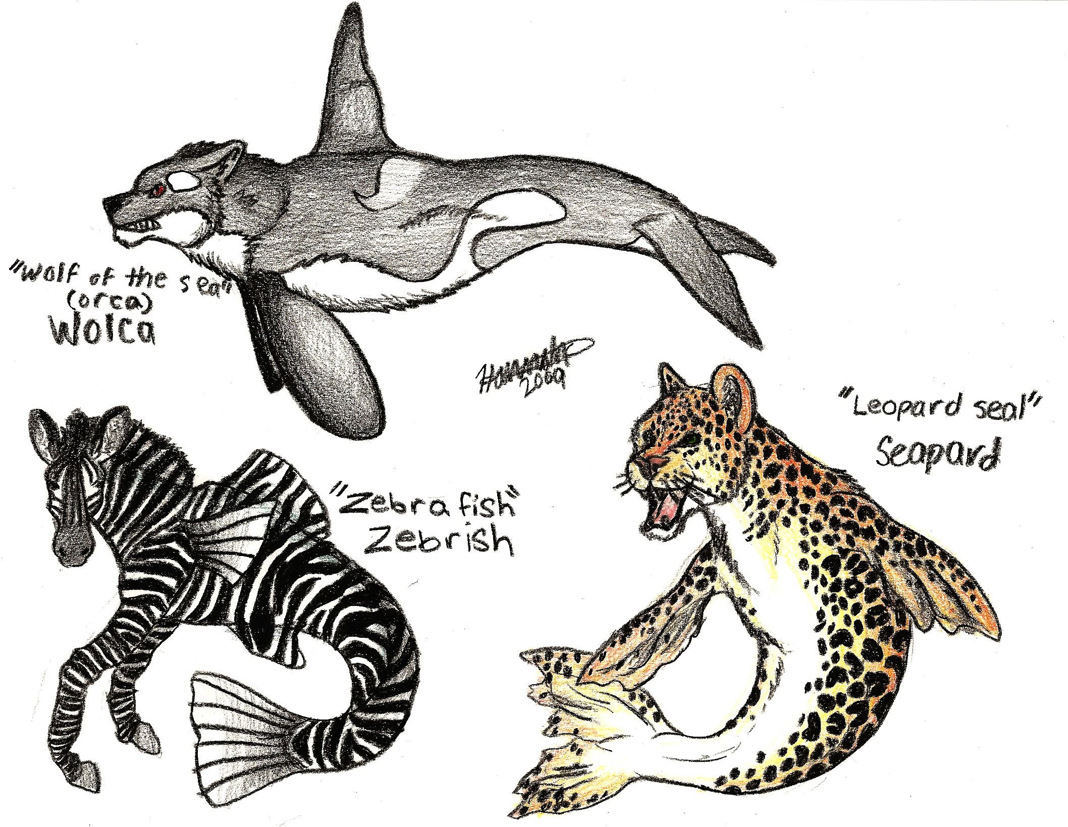 Иллюстрации гибридных животных разных