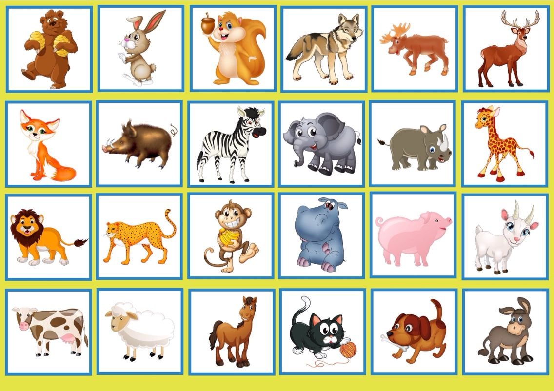 Карточки животные для детей