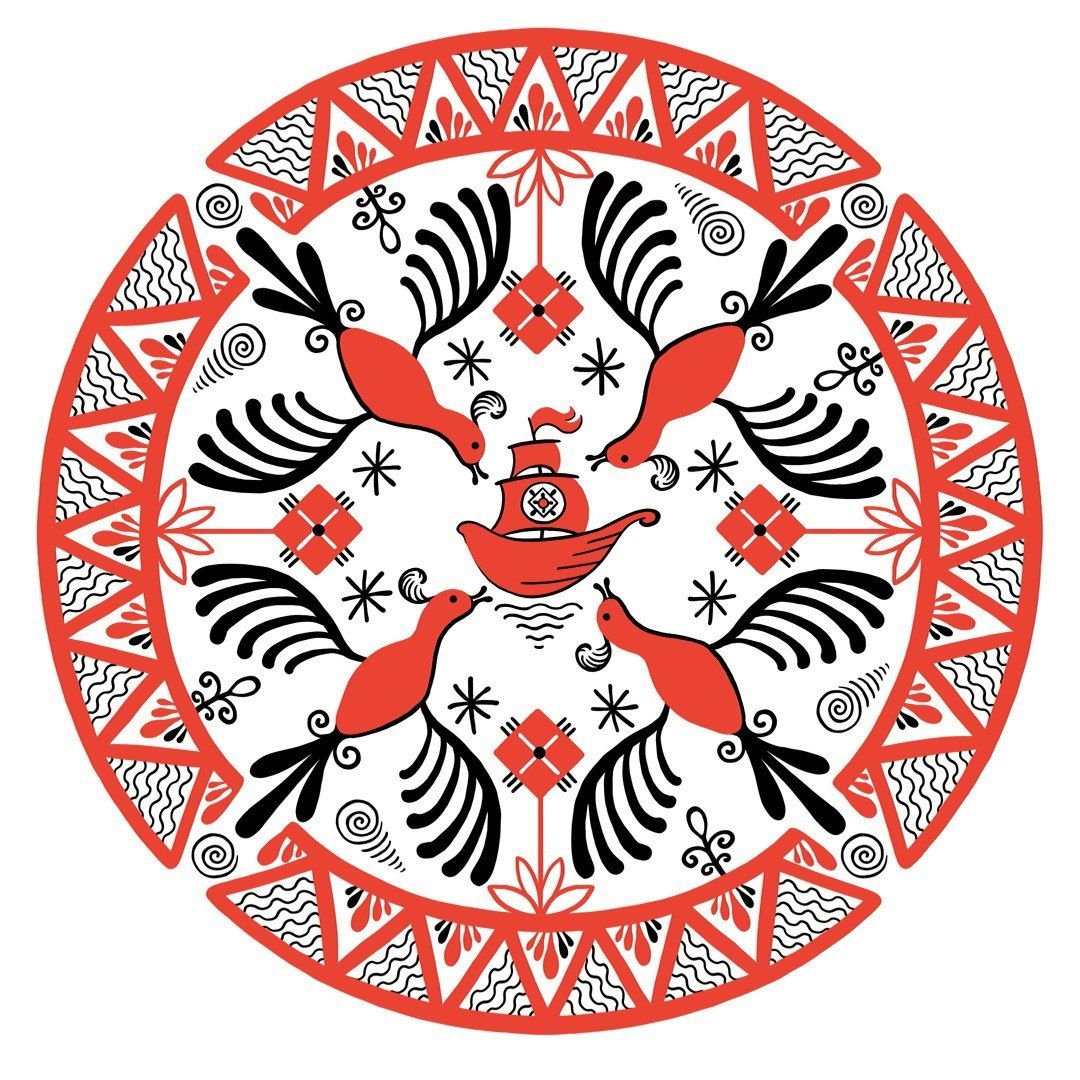 Мезенская роспись орнамент в круге