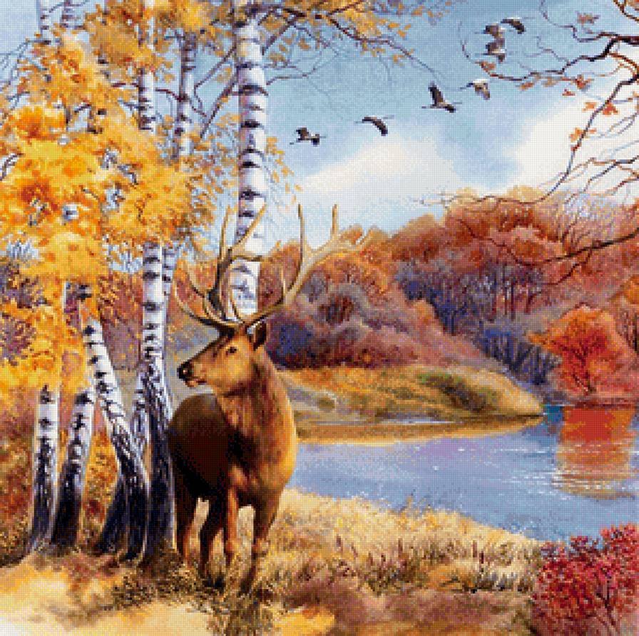Осенний пейзаж с оленем