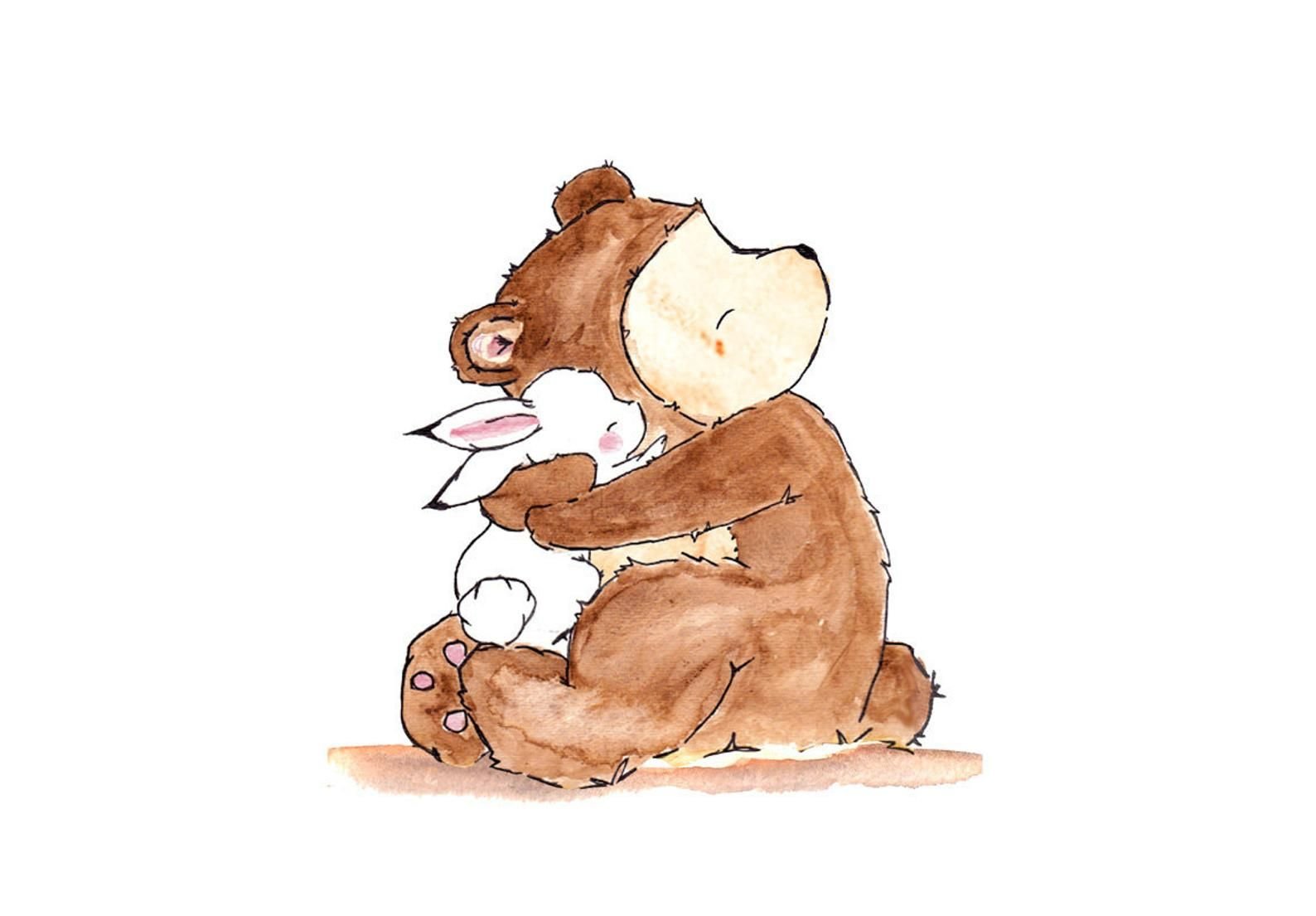 Медведь обнимает зайца