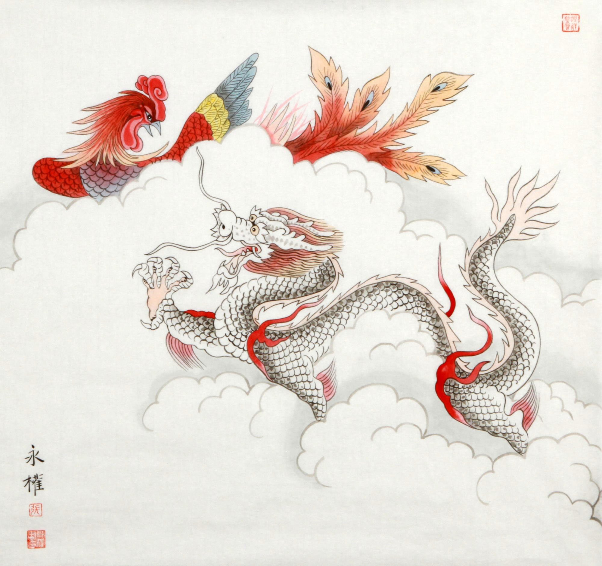 Китайская живопись гунби дракон
