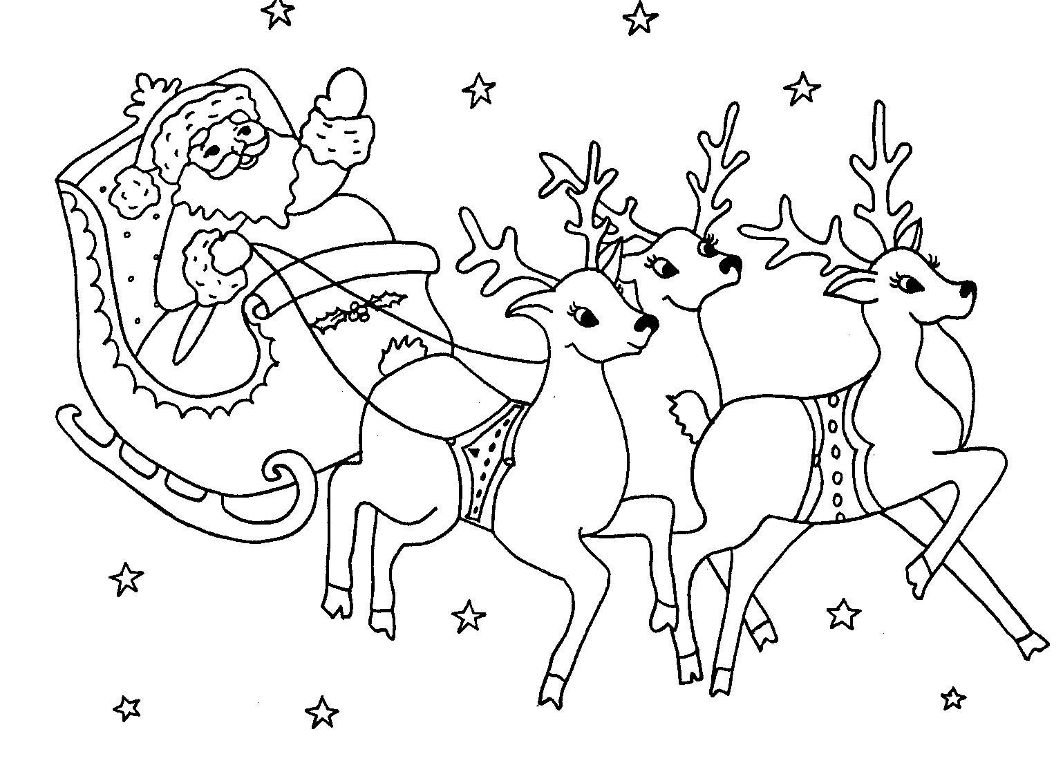 Раскраска сани Деда Мороза с оленями