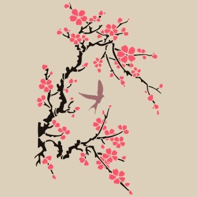Японская Сакура трафарет
