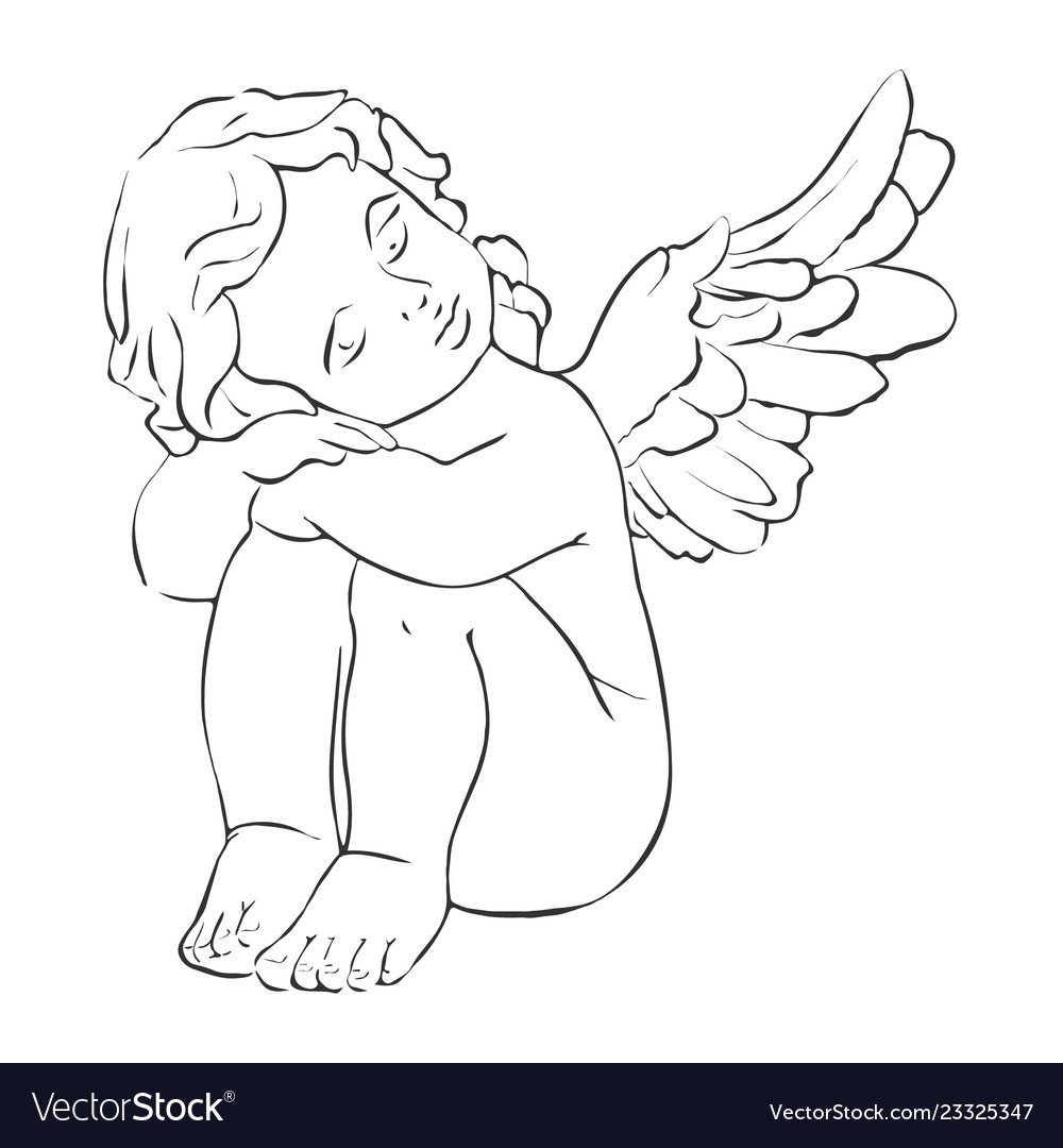 Ангел контурный рисунок для детей