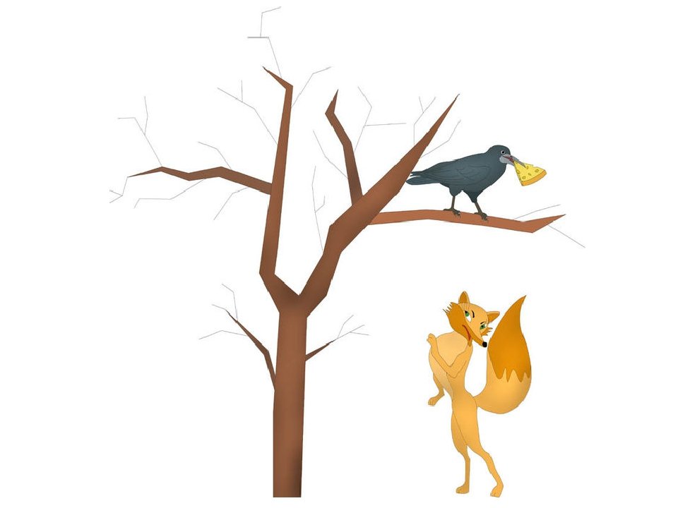Ворона и лисица рисунок для детей