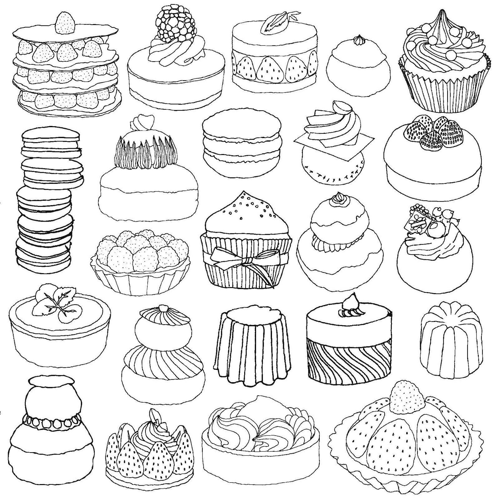 Раскраски тортики и пирожные