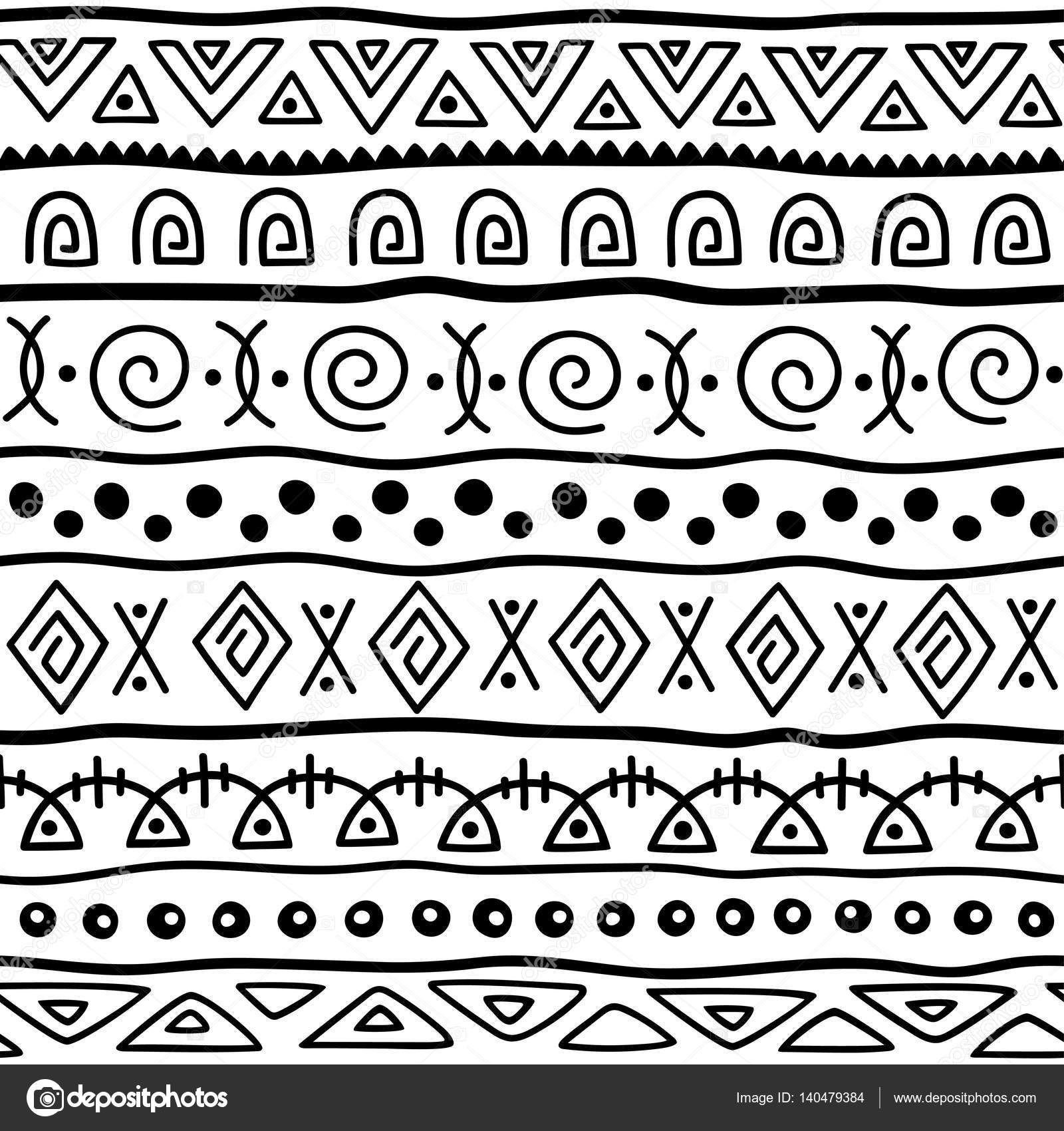 Узоры орнаменты в этническом стиле черно белые