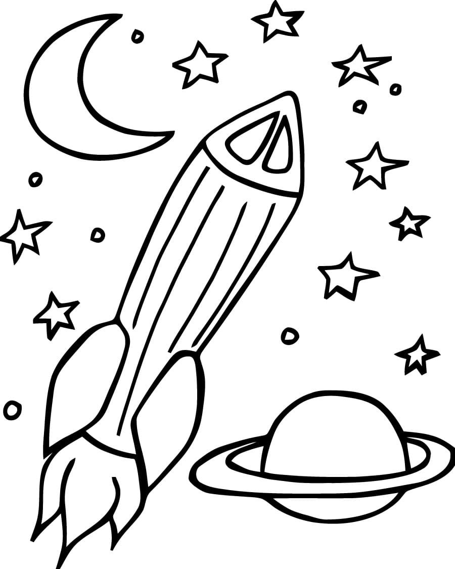 Раскраска ракеты в космосе для детей