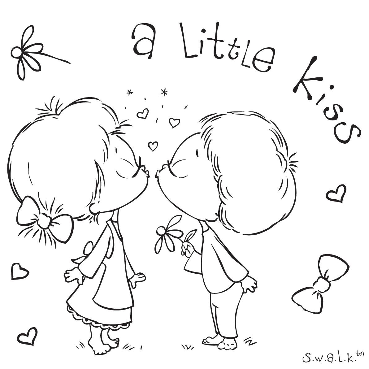 Раскраска девочка целует мальчика