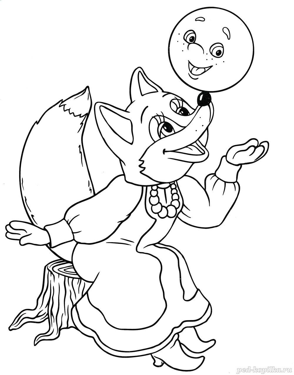 Раскраска лиса из сказки Колобок для детей